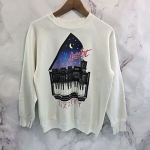 Vintage Sweatshirt Womens Medium White 90s Jazz Festival Cour DAlene Idaho Music